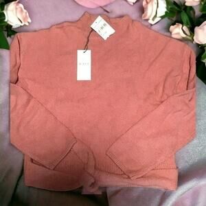 WAYF Women’s Pink Sweater Small Tie Waist Mock Neck Pullover NWT